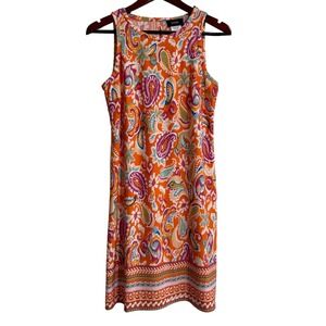 MSK Womens Orange Paisley Sleeveless Shift Dress Size S